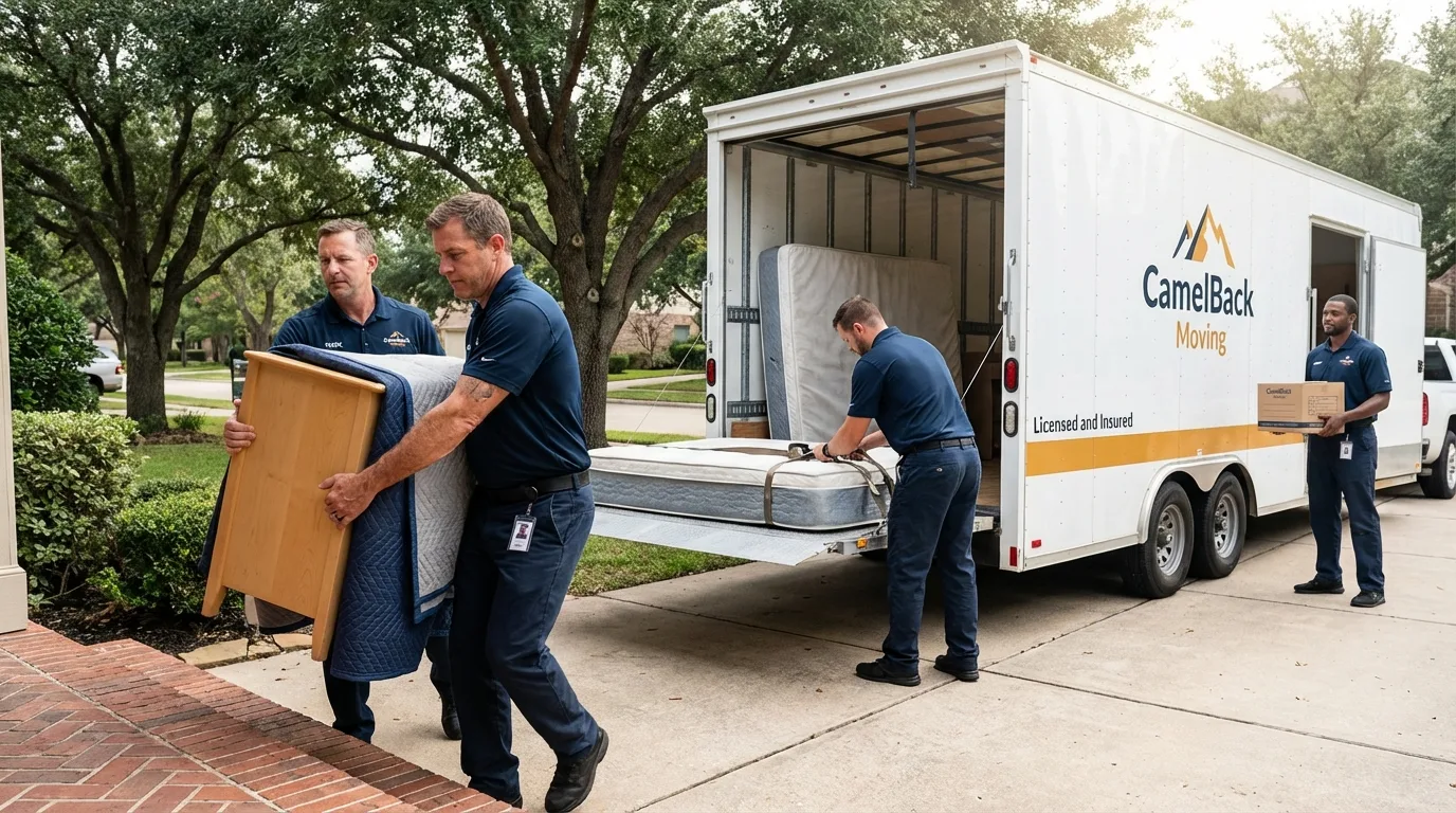 Crew loading residential truck for cross-state move from Orangevale, CA